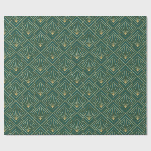 Art Deco  Abstract Geometrisch Groen en Goud Cadeaupapier (Vlak)