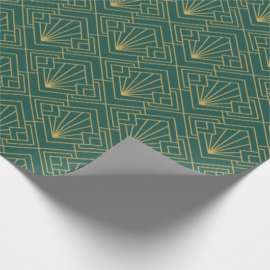 Art Deco  Abstract Geometrisch Groen en Goud Cadeaupapier (Hoek)