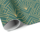 Art Deco  Abstract Geometrisch Groen en Goud Cadeaupapier (Rol Hoek)