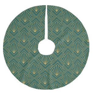 Art Deco  Abstract Geometrisch Groen en Goud Kerstboom Rok