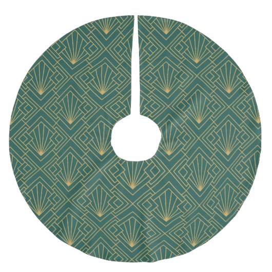 Art Deco  Abstract Geometrisch Groen en Goud Kerstboom Rok (Voorkant)