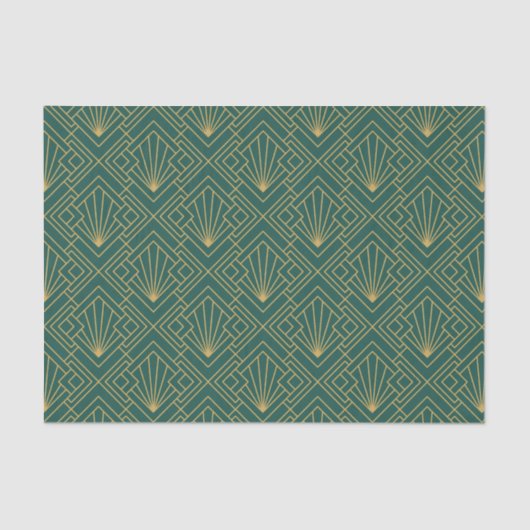 Art Deco  Abstract Geometrisch Groen en Goud Tissuepapier (Voorkant)
