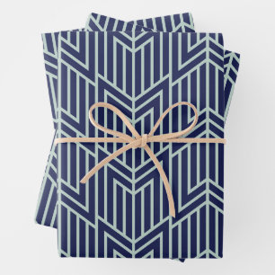 Art Deco Abstract geometrisch patroon blauw Inpakpapier Vel