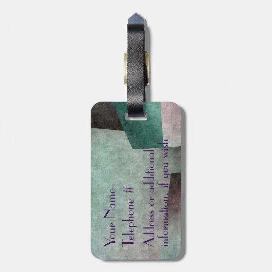 Art Deco Abstract in Emerald Green en Mauve Bagagelabel (Achterkant verticaal)