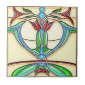 Art Deco Abstract Tulips Glas in lood Tegeltje (Voorkant)