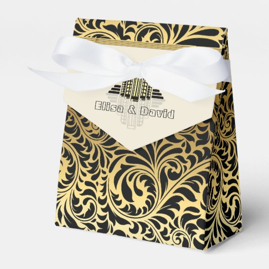 Art Deco abstracte gebouwen zwart, gouden bruiloft Bedankdoosjes (Voorkant Zijde)