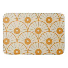 Art Deco Abstracte Oranje Zon op Wit Badmat