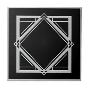 Art Deco Abstracte stijl zwart en zilver teile Tegeltje