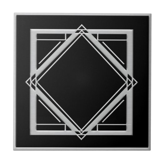 Art Deco Abstracte stijl zwart en zilver teile Tegeltje (Voorkant)
