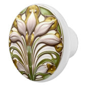 Art Deco Abstracte Witte Gouden Bloem Keramische Knop (Rechts)