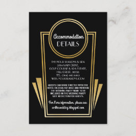 Art Deco Accommodding Wedding-kaarten Gold Black Informatiekaartje