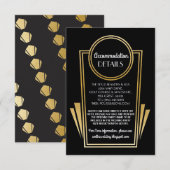 Art Deco Accommodding Wedding-kaarten Gold Black Informatiekaartje (Voorkant / Achterkant)