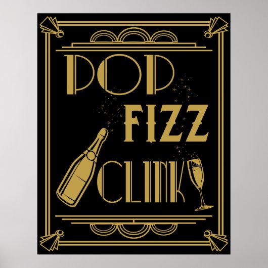 Art deco affiche voor Pop Fizz Clink-feest Poster (Voorkant)