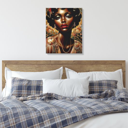 Art Deco Afro-Amerikaans portret Canvas Afdruk (Insitu (Slaapkamer))