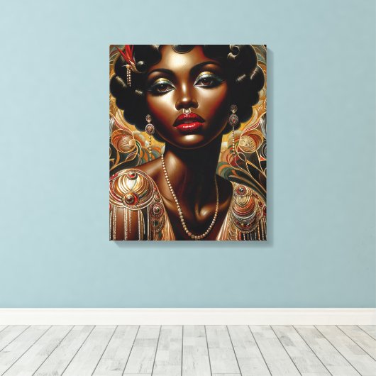 Art Deco Afro-Amerikaans portret Canvas Afdruk (Insitu (Houten vloer))