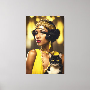 Art Deco, Afro-Amerikaanse Flapper, Gatsby Style Canvas Afdruk