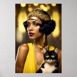Art Deco, Afro-Amerikaanse Flapper, Gatsby Style Poster