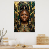 Art Deco Afrofuturisme Smaragd Goud Zwarte Koningi Poster (Keuken)