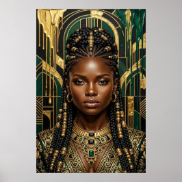Art Deco Afrofuturisme Smaragd Goud Zwarte Koningi Poster