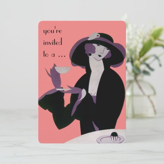  Art Deco Aftermiddag Tea Party Vrijgezellenfeest Kaart (Staand voorkant)