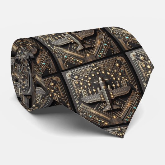 Art Deco Airplane Art Deco Circuit Board  Stropdas (Opgerold)