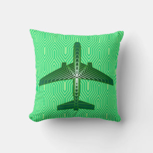 Art Deco Airplane, Emerald en Jade Green Kussen
