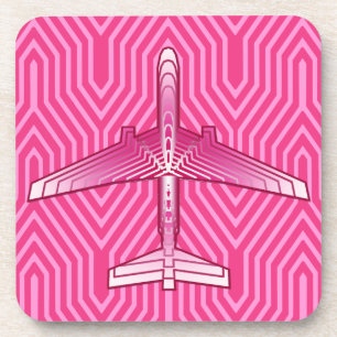 Art Deco Airplane, Fuchsia and Pastel Pink Drankjes Onderzetter