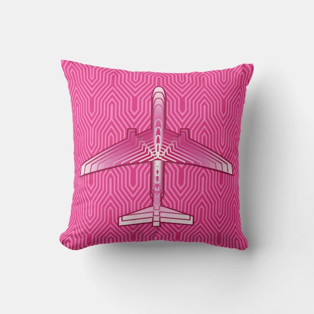 Art Deco Airplane, Fuchsia and Pastel Pink Kussen (Voorkant)