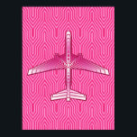 Art Deco Airplane, Fuchsia and Pastel Pink Poster<br><div class="desc">Afdrukken in een kunstdeco-geïnspireerd concept van een futuristisch vliegtuig,  in een gestreepte,  zijdeachtige gradiënt van diepe fuchsie tot pastelroze,  op een diepe fuchsieproze,  Deco-achtergrond</div>