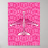 Art Deco Airplane, Fuchsia and Pastel Pink Poster (Voorkant)