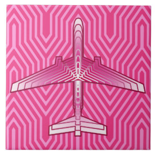 Art Deco Airplane, Fuchsia and Pastel Pink Tegeltje
