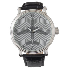 Art Deco Airplane, Graphite en Silver Grey Horloge
