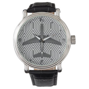 Art Deco Airplane, Graphite en Silver Grey Horloge