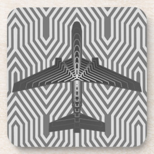 Art Deco Airplane, Graphite en Silver Grey Onderzetter