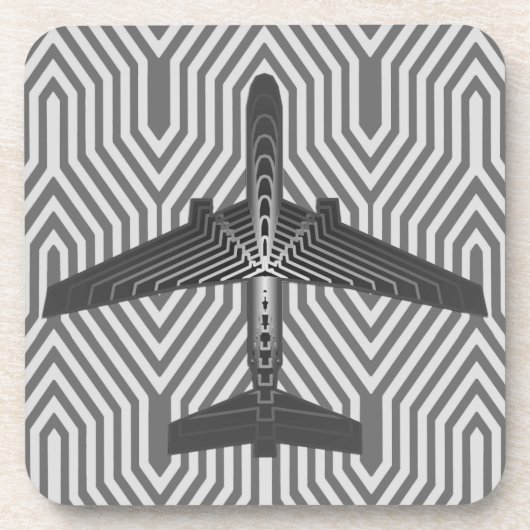 Art Deco Airplane, Graphite en Silver Grey Onderzetter (Voorkant)