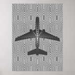 Art Deco Airplane, Graphite en Silver Grey Poster<br><div class="desc">Afdrukken in een kunstdeco-geïnspireerd concept van een futuristisch vlak,  in een gestreepte,  zijdeachtige gradiënt van zilver tot diep grafiet grijs/grijs,  tegen een lichte en diepe zilvergrijze achtergrond,  Deco-achtergrond</div>