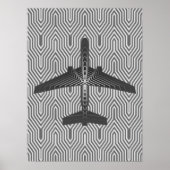 Art Deco Airplane, Graphite en Silver Grey Poster (Voorkant)