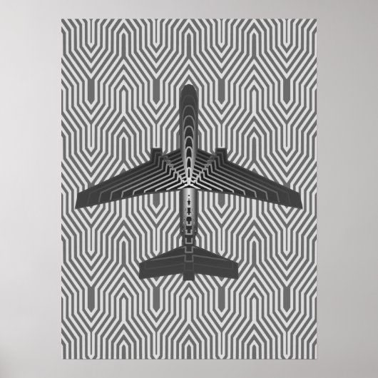 Art Deco Airplane, Graphite en Silver Grey Poster (Voorkant)