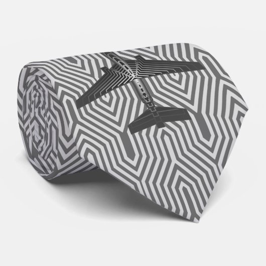 Art Deco Airplane, Graphite en Silver Grey Stropdas (Opgerold)