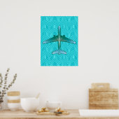 Art Deco Airplane, Turquoise, Blauwgroen en Aqua Poster (Keuken)