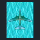 Art Deco Airplane, Turquoise, Blauwgroen en Aqua Poster<br><div class="desc">Afdrukken in een kunstdeco-geïnspireerd concept van een futuristisch vliegtuig,  in een gestreepte,  zijdeachtige gradiënt van blauwgroen,  turquoise en aqua,  op een achtergrond van turquoise en aqua,  op de achtergrond van Deco</div>