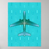 Art Deco Airplane, Turquoise, Blauwgroen en Aqua Poster (Voorkant)
