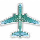 Art Deco Airplane, Turquoise, Blauwgroen en Aqua Sticker (Voorkant)