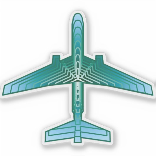 Art Deco Airplane, Turquoise, Blauwgroen en Aqua Sticker (Voorkant)