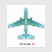 Art Deco Airplane, Turquoise, Blauwgroen en Aqua Sticker (Vel)