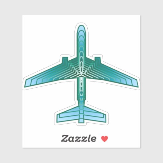 Art Deco Airplane, Turquoise, Blauwgroen en Aqua Sticker (Vel)