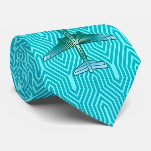 Art Deco Airplane, Turquoise, Blauwgroen en Aqua Stropdas (Opgerold)
