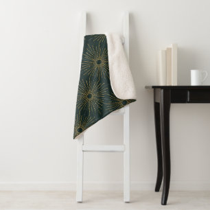 Art Deco Alabere   Forest Green Sterrenexplosie Sherpa Deken