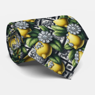 Art Deco Amalfi Citroen Zwart en Wit Diamanten Stropdas
