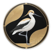 Art Deco Amerikaanse Avocet Vogel Zwart Wit Goud Keramische Knop (Voorkant)